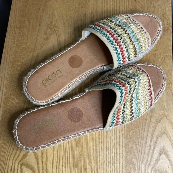 Picon Anthropologie Multicolored Straw/Raffia Espadrille Slide Sandals Sz 9.5 - Picture 1 of 8